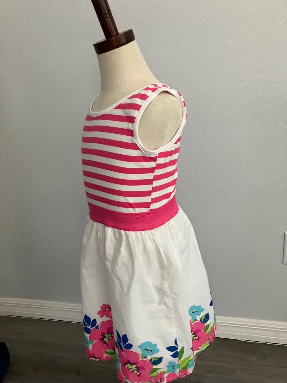 The Children's Place girls' striped and floral fit-and-flare pink dress | M 7-8